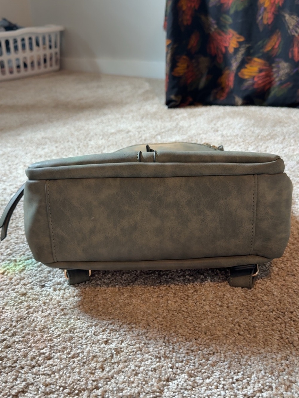 Massini Olive Green Faux Suede/Leather Mini Backpack Purse - Picture 6 of 8